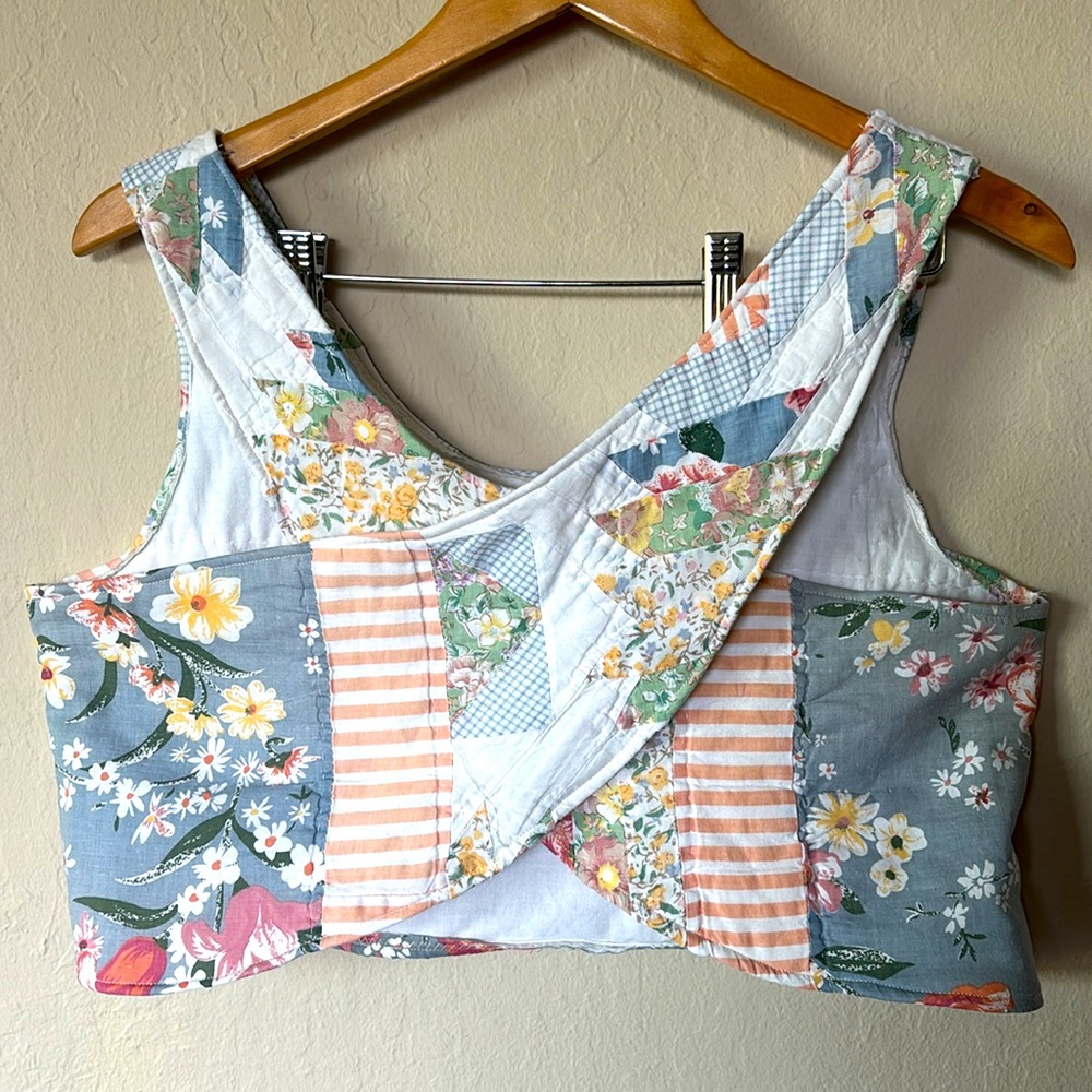 Upcycle quilted two piece short set crop top handmade - Picture 4 of 7